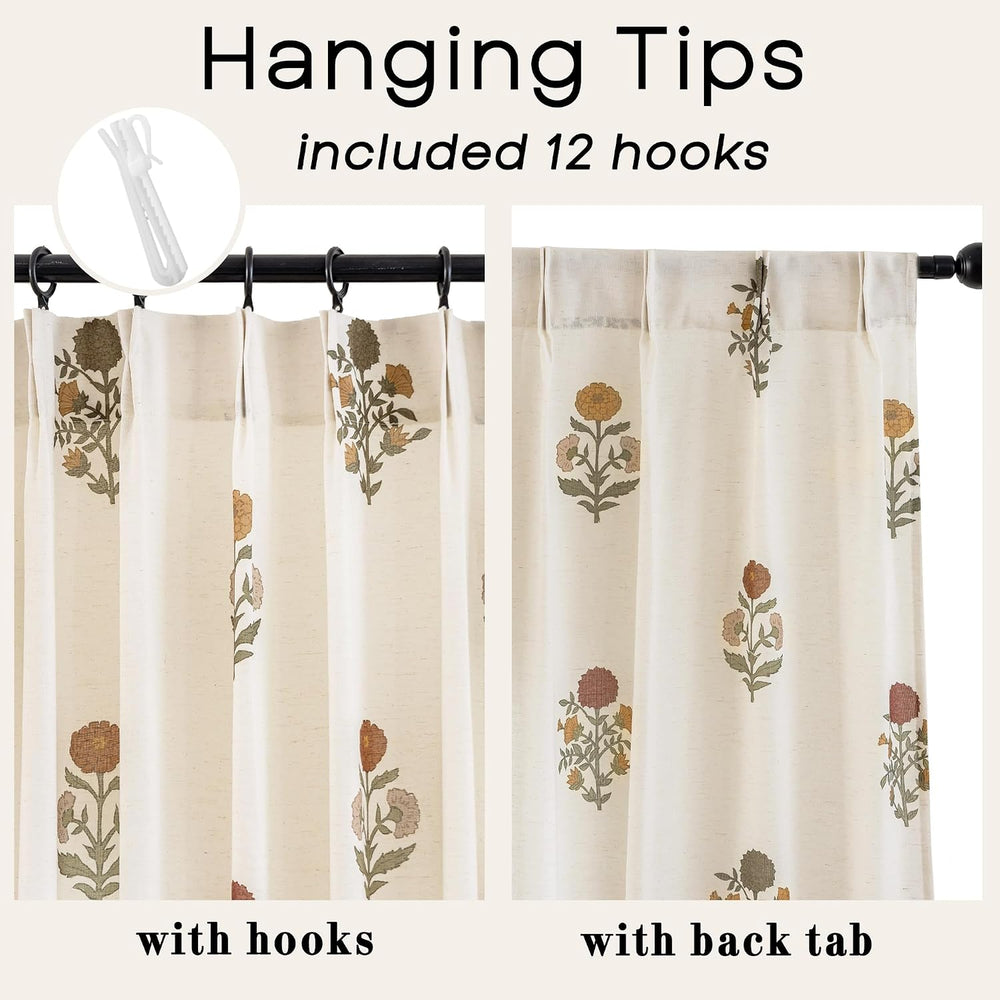 Pinch Pleated Fall Floral Curtains for Living Room, Burnt Orange and Green Li...