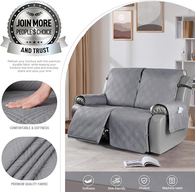 TAOCOCO 100% Waterproof Oversized Loveseat Recliner Cover, Non Slip Split Couch