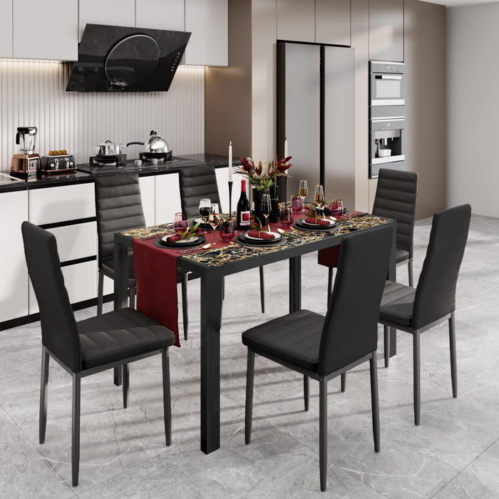 Gizoon Marble 7 Piece Glass Dining Table Set, Kitchen Table and Chairs Set