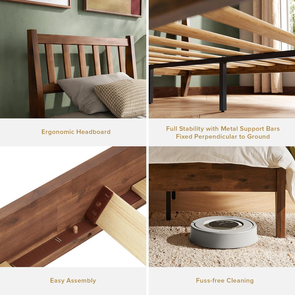 mopio Ted Full Bed Frame, Headboard, Platform Bed (Solid Wood, Slatted)