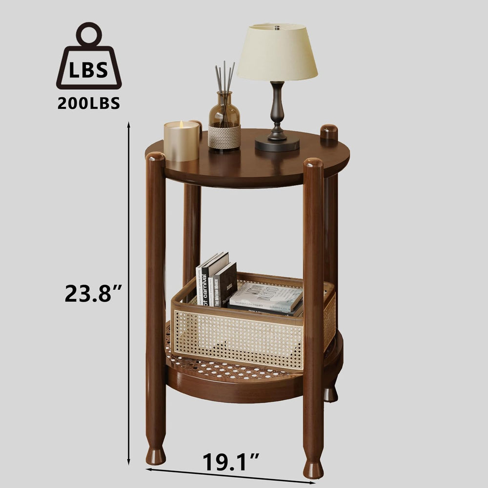 NSdirect Round End Table for Living Room, 2-Tier Rustic Wood Center Table for...