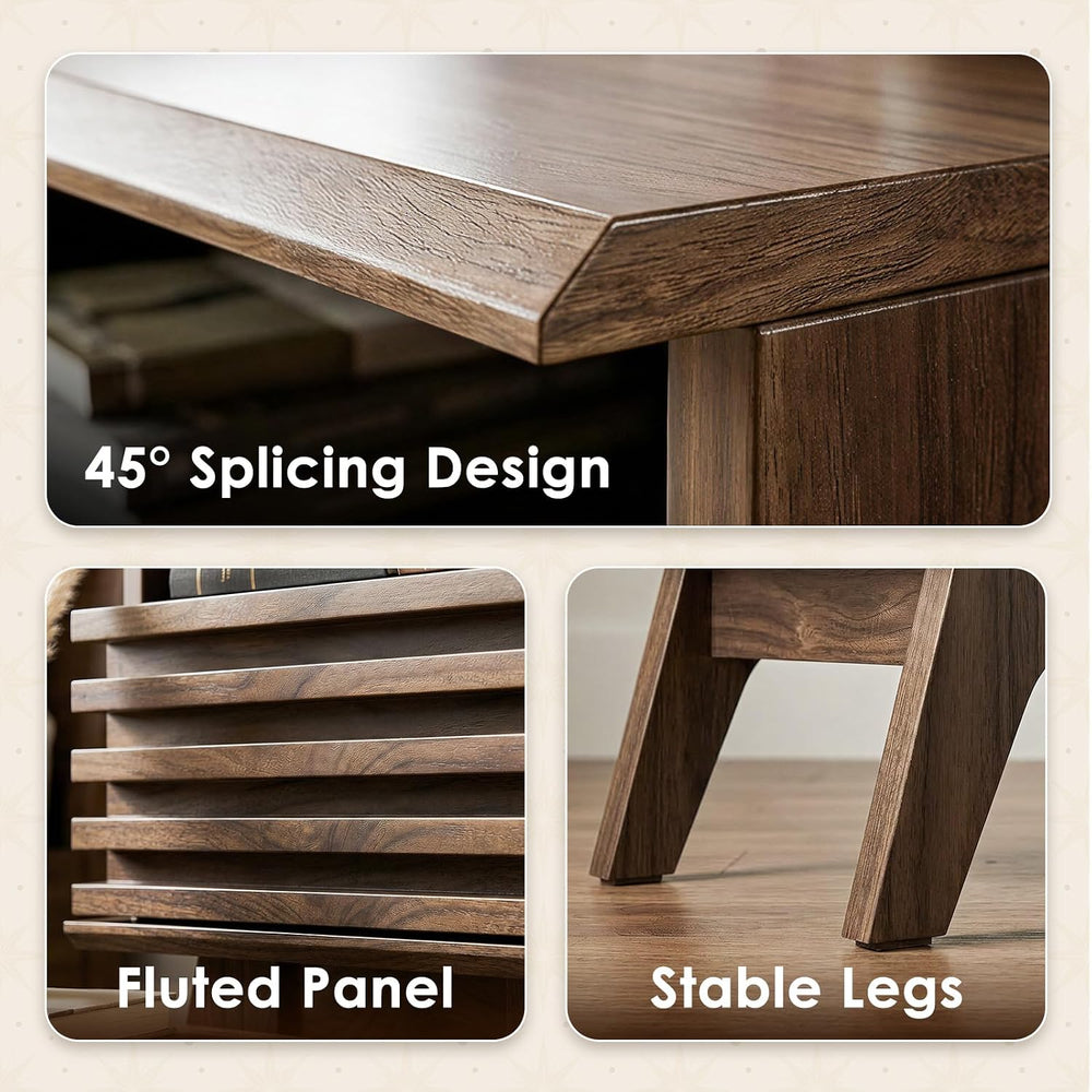 AODK 19 Inch Wide Fluted Nightstand Set of 2 with Drawer, Dark Walnut | Open ...