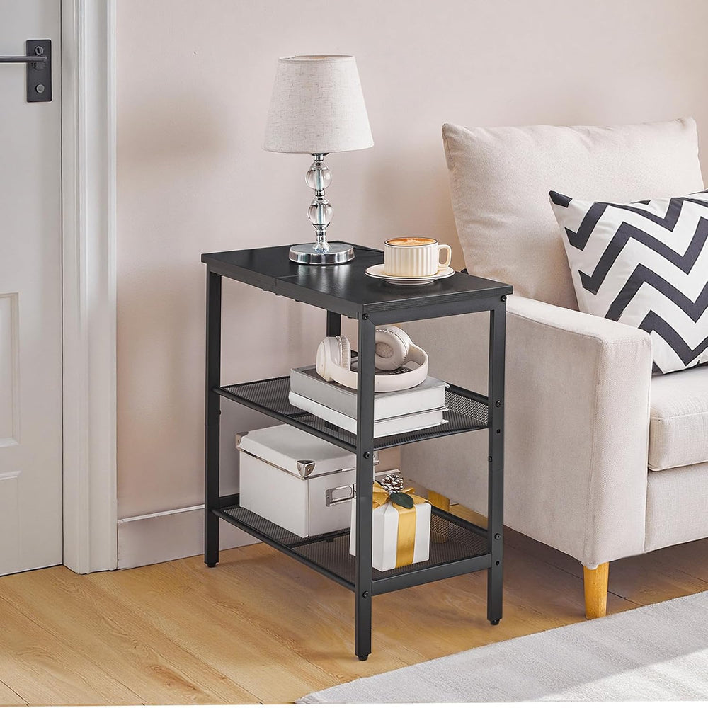 HOOBRO Black Side Table, 3-Tier Metal Side Table, Small Black Table with 2 Fl...