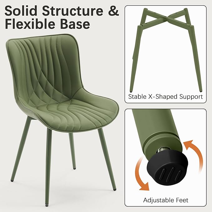 YOUTASTE Upholstered Leather Dining Chairs Set of 2 All Olive Green, Mid Cent...