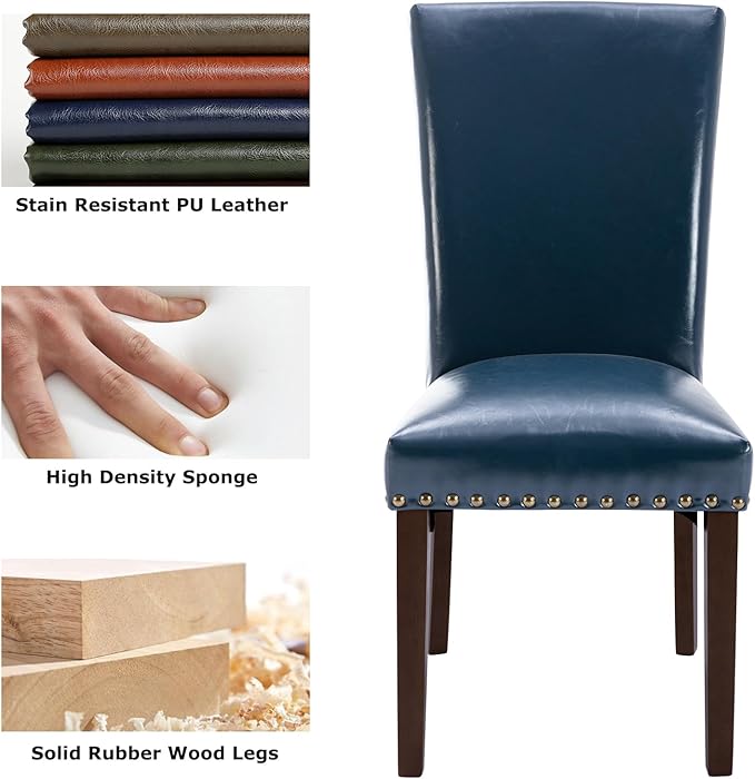 COLAMY Upholstered Parsons Dining Chairs Set of 2, PU Leather Dining Room Kit...