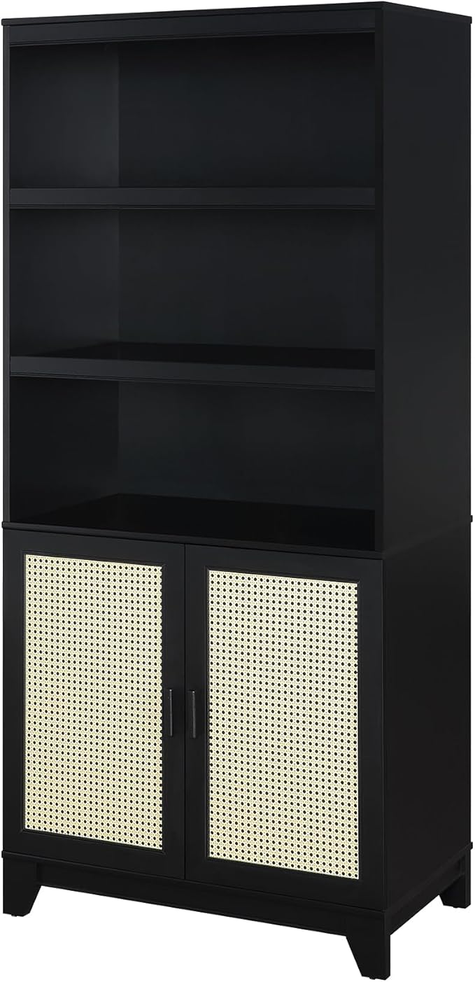 Manhattan Comfort Sheridan Modern Cane Bookcase with Adjustable Open Shelves,...