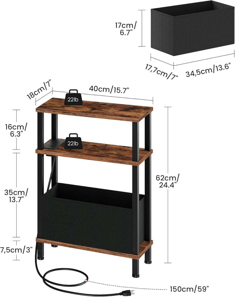 CHOEZON Narrow Side Table and Mini Fridge Stand with Storage, Skinny End Tabl...