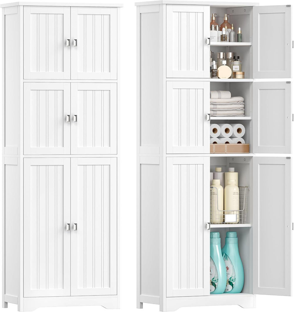 Tall Bathroom Storage Cabinet, 63" H Linen Floor Cabinet | Pantry Storag...