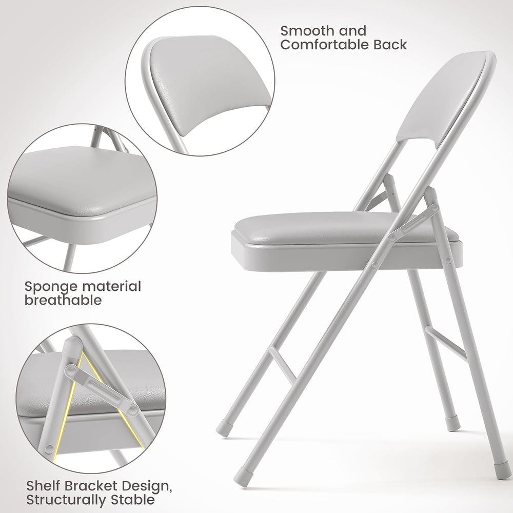 Folding Portable Card Table and Foldable Chair Set of 5, Pu Upholstered Folda...