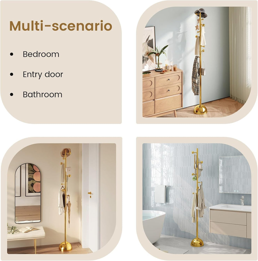 Metal Freestanding Coat Tree with 8 Hooks, Sturdy Coat Rack Stand with Sturdy...