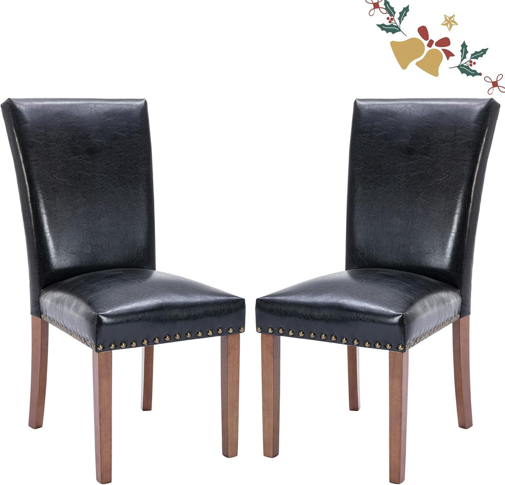 Parsons Dining Chairs Set of 2, Upholstered Nailhead PU Leather Dining Room K...