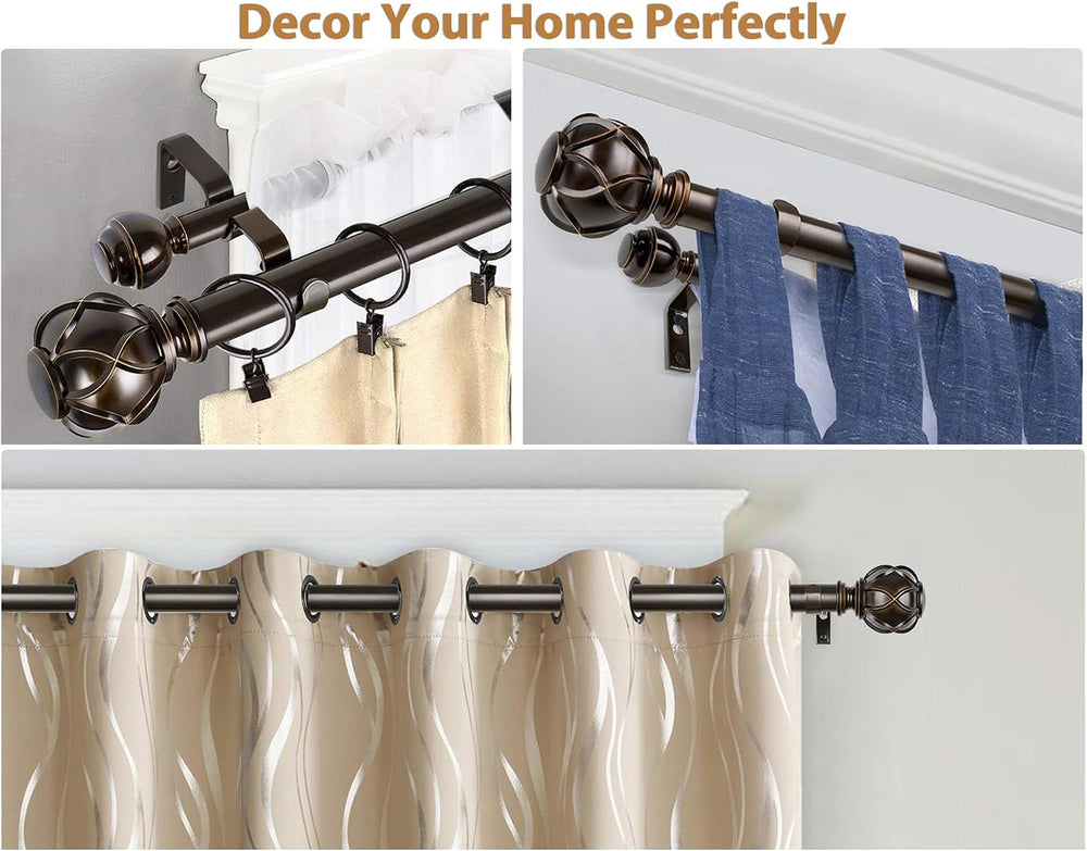 KAMANINA Double Curtain Rods for Windows 72 to 144 Inch, Adjustable, Bronze