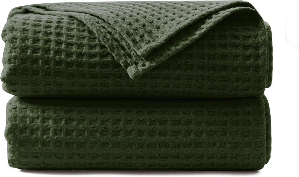 100% Cotton Waffle Throw Blanket for Bed Queen Size Olive Green, 90" x 9...