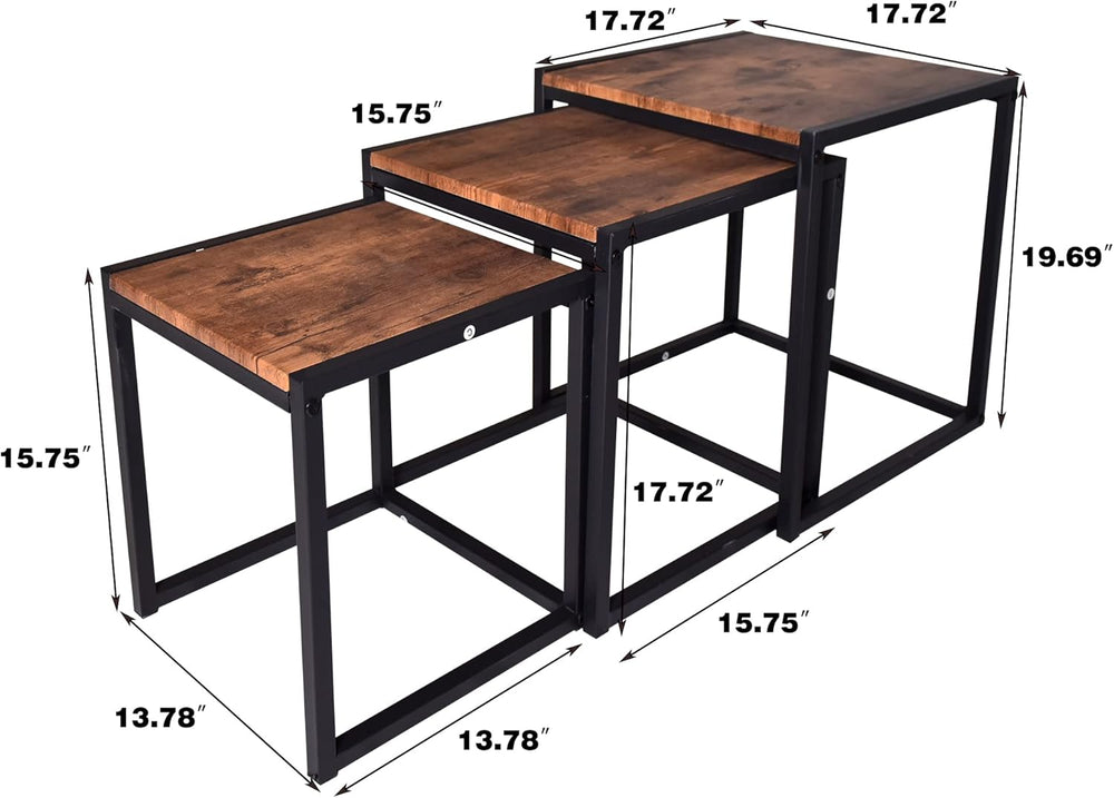 Nesting Coffee Table Set of 3, Stacking Metal Side Tables, Brown | Set of 3 N...