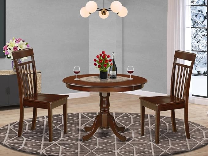 East West Furniture HLCA3-MAH-W 3 Piece Kitchen Table Set for Small Spaces Co...