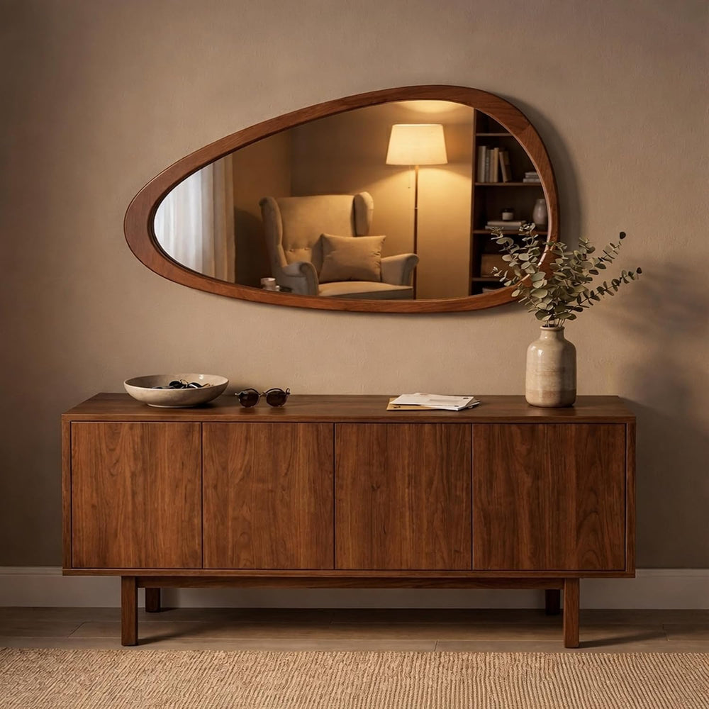 Solid Wood 48"x24" Dark Walnut Large Organic Irregular Wall Mirror