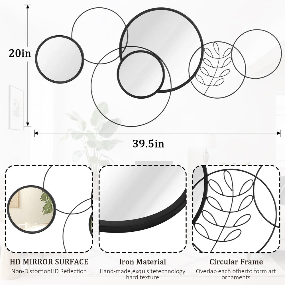 Black Round Wall Mirror Set, Metal Framed Circle Mirror Set Modern Decorative...