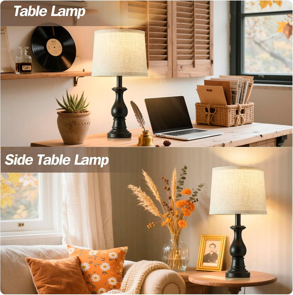 Table Lamps Set of 2, 18.5" Vintage Bedside Lamps for Bedroom Living Room