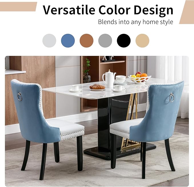 Modern Dining Chairs Set of 2, Tufted Upholstered Dining Chair with Solid Woo...
