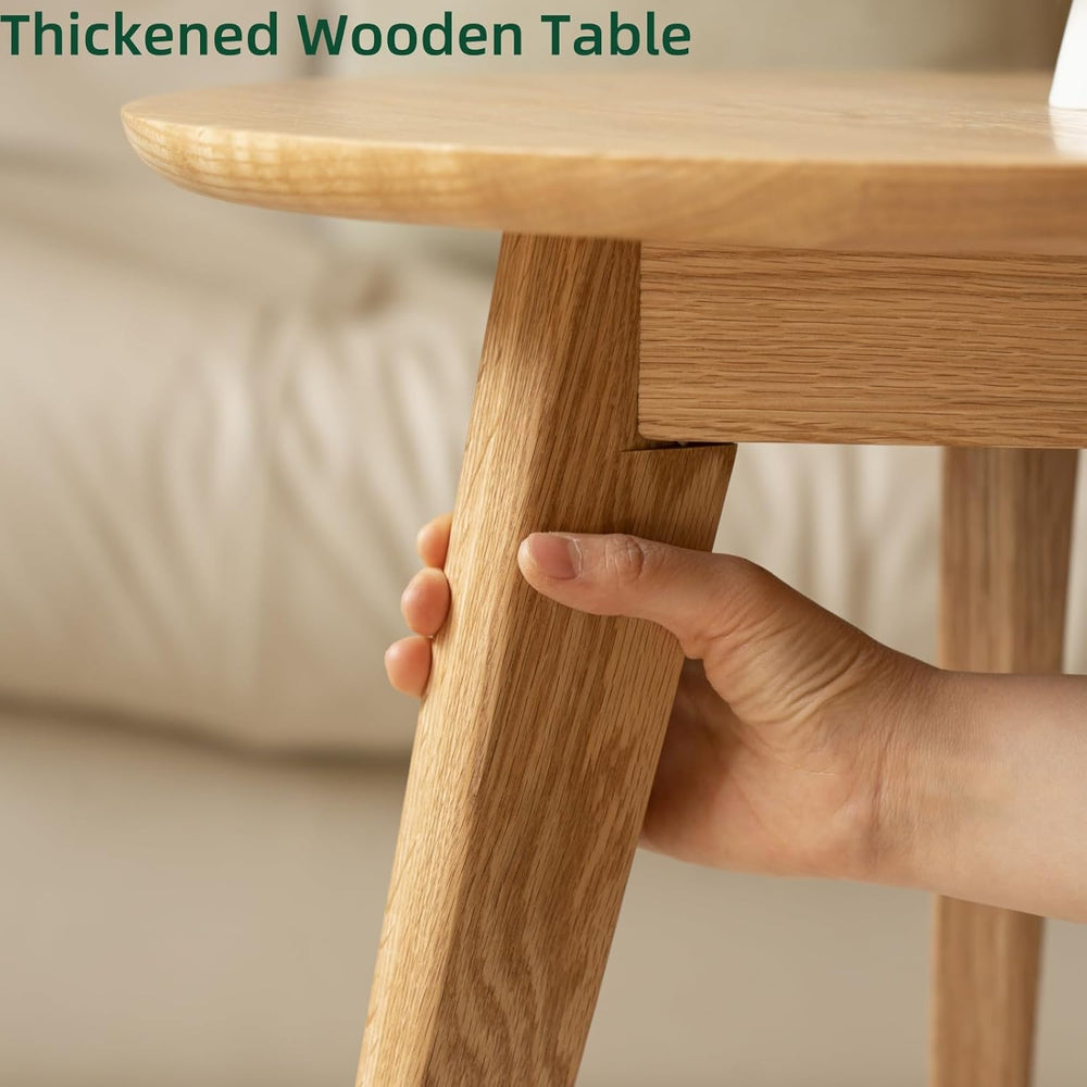 100% Solid Oak Wood Mini Coffee Table, Round Cofffe Tables Side Table w/Solid...