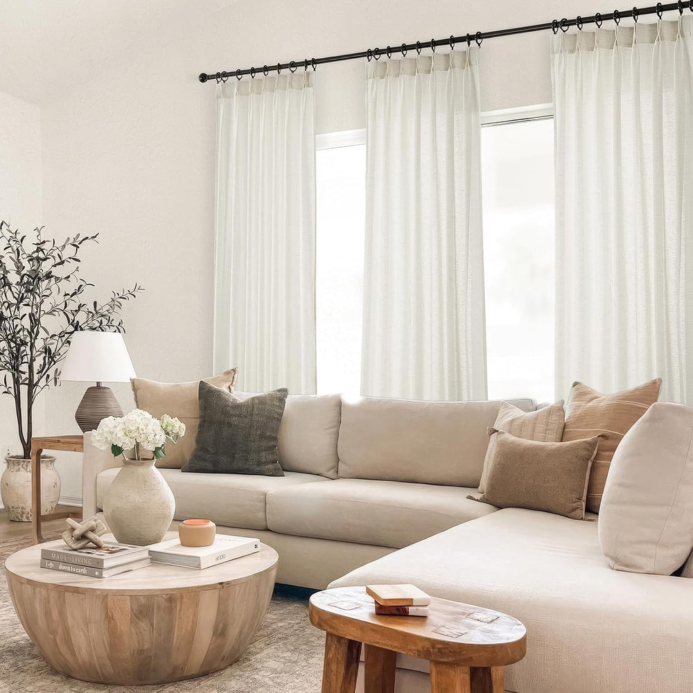 Topfinel Natural Pinch Pleated Linen Curtains 84 Inch Length 2 Panels for Bed...