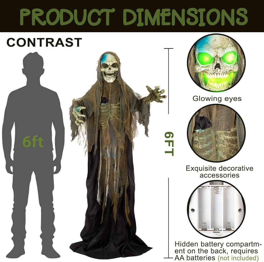 72โ Halloween Animatronics Standing Skeleton with Sound & Touch Activated