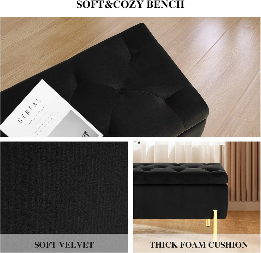 Velvet Storage Bench Ottoman,Versatile Seating with Hidden Storage,End of Bed...