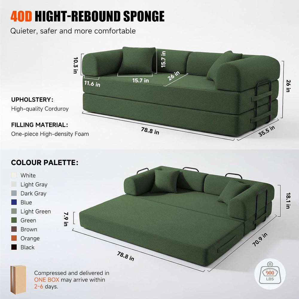79" Convertible Futon Sofa Bed,5-in-1 Boneless Couch for Small Spaces