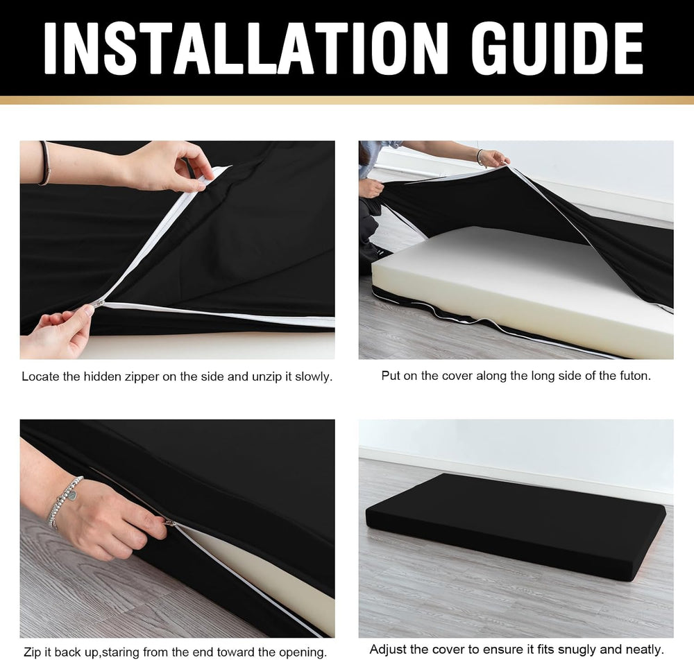 Futon Mattress Cover for Traditional Japanese Futon,Queen,Black