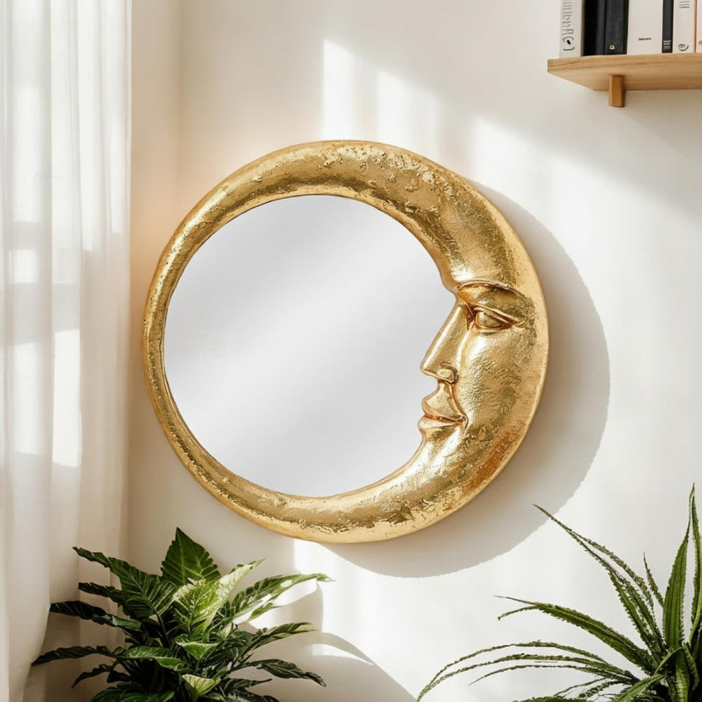 Novabright Celestial Mirror 90s Wall Decor, 8.85inch, Moon Crescent, Gold