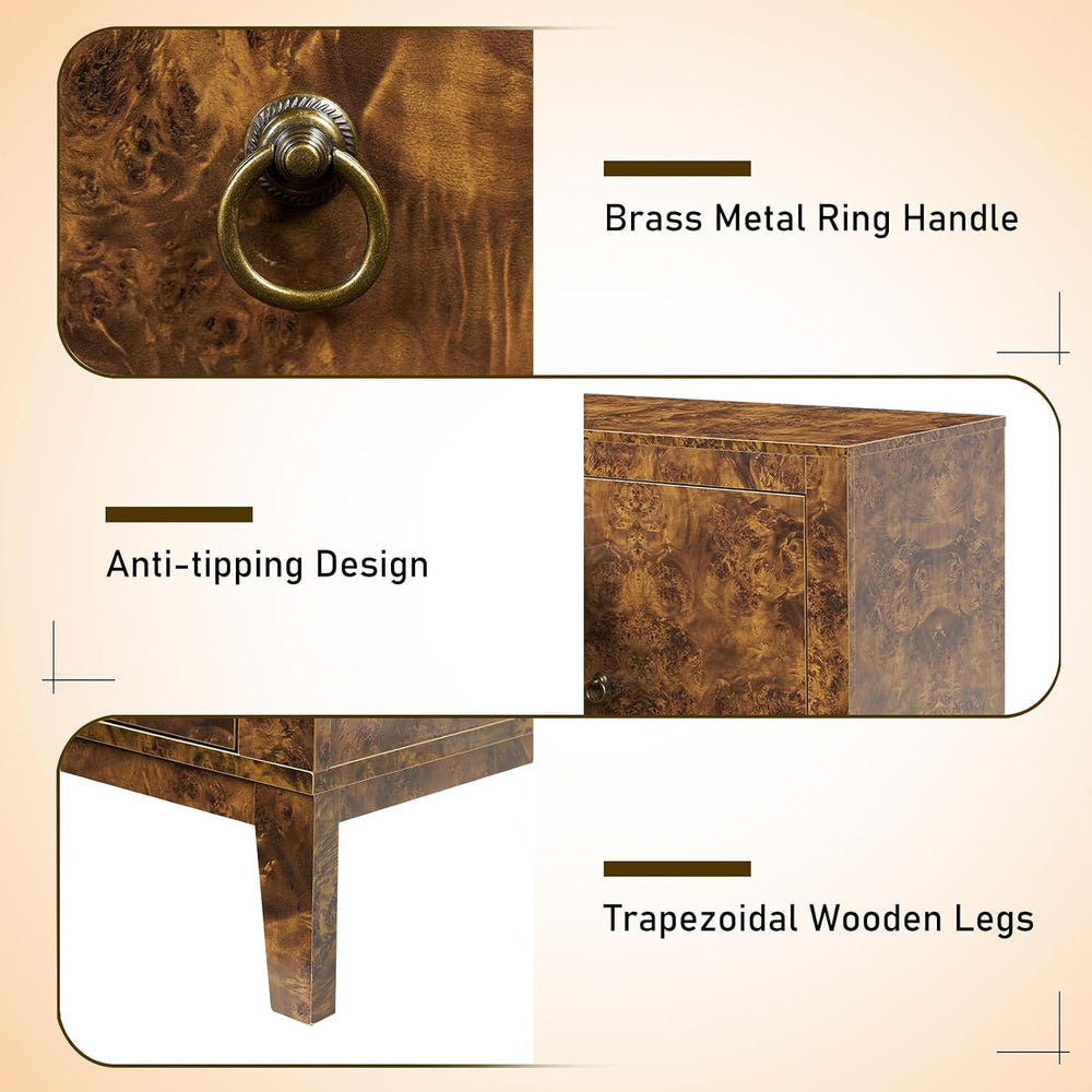 60" Glossy Burl Wood Sideboard Buffet with Storage