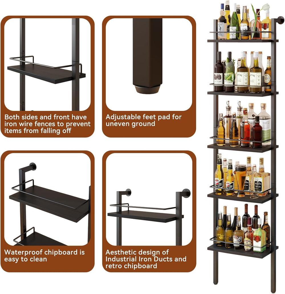 YMYNY 5-Tier Wall Mounted Floating Wine Rack 16.93x7.87x69.68 Black HWR001B