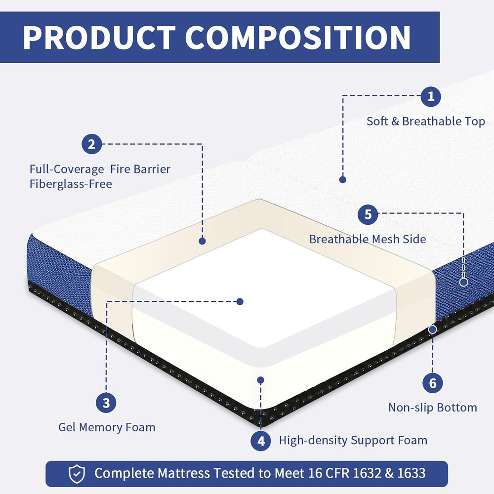 Folding Mattress Twin, 6" Floor Foldable Bed Futon for Guest Bed,Camping
