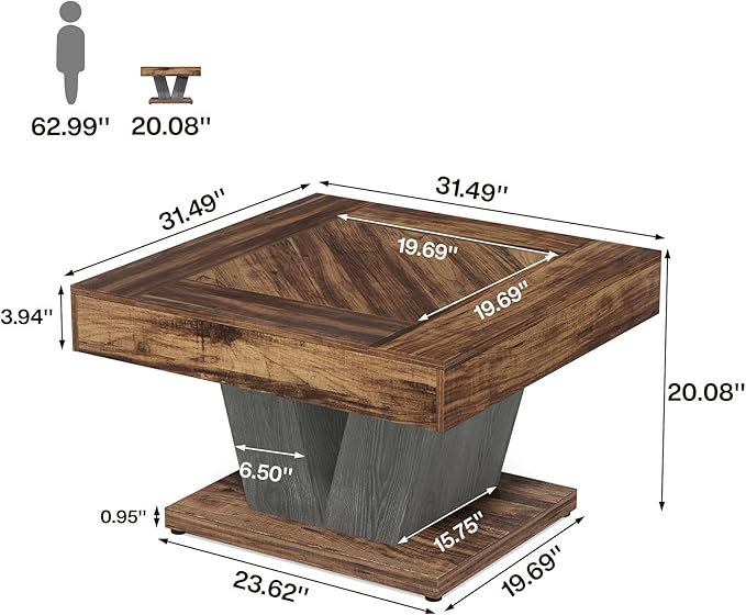 Tribesigns Square Coffee Table, Wood Center Table for Living Room, 31.5"...