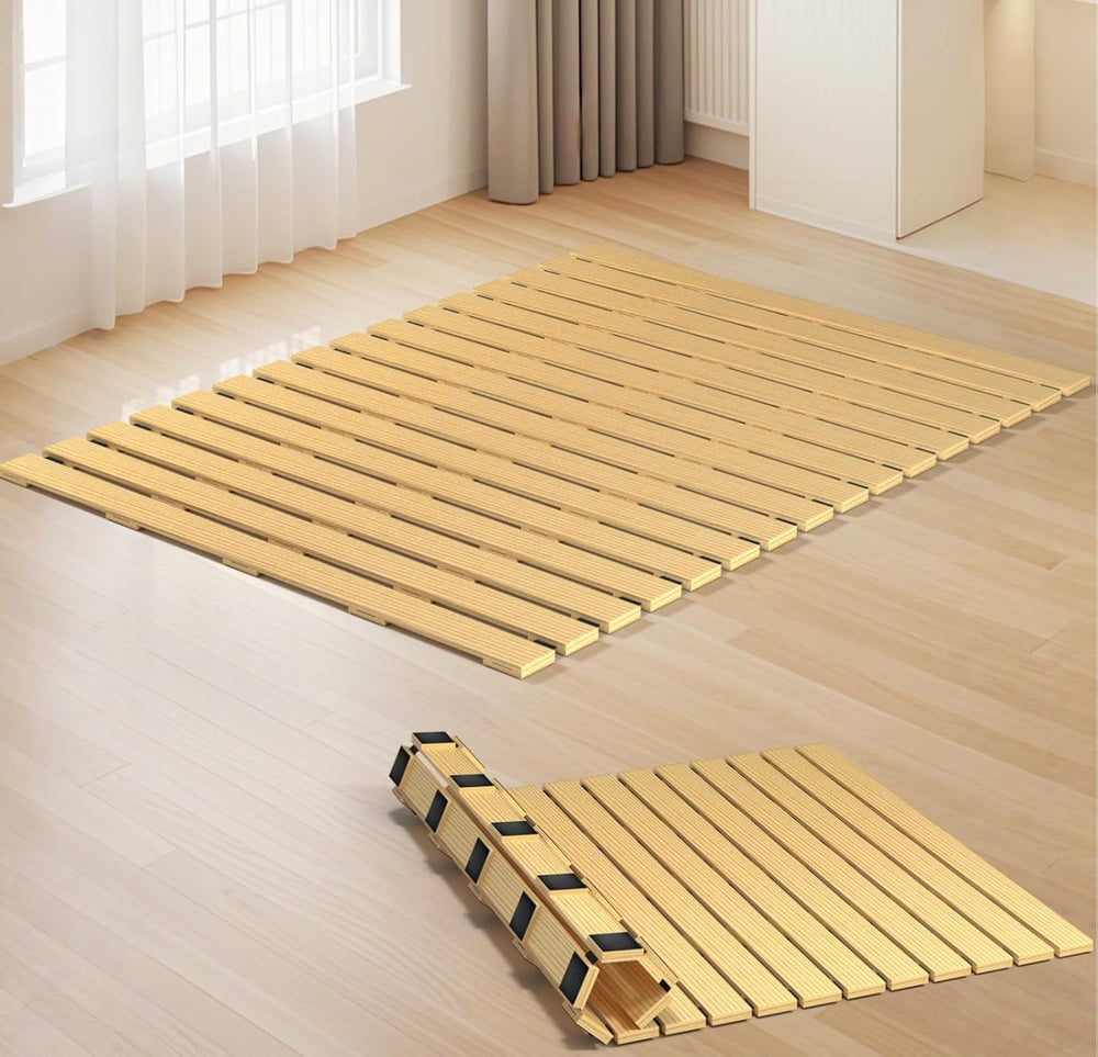Japanese Tatami Mat Floor Bed, Knotless Solid Wood, Roll-Up Slatted, Bed Plat...