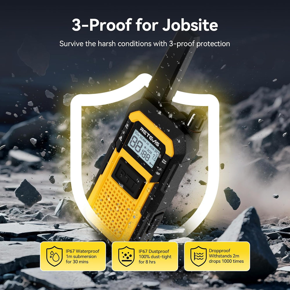 Retevis RB48 Construction Walkie Talkies Long Range,MIL-STD-810H Durablity