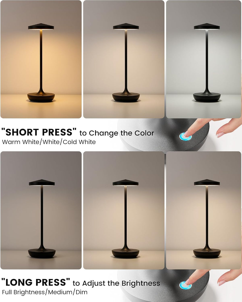 2pack LED Rechargeable Portable Cordless Table Lamp (2pack Black)