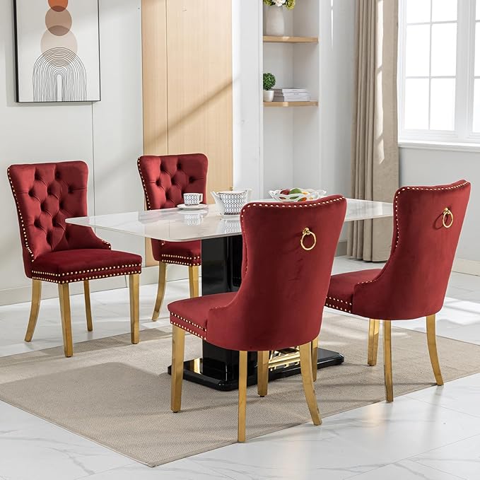 Velvet Dining Chairs Set of 6, Kitchen Chairs Set of 6, Tufted Upholstered Di...