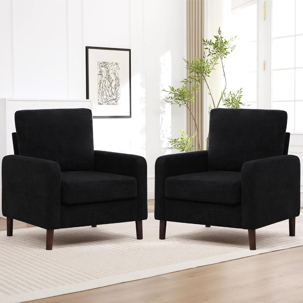 Accent Chair Set of 2, Upholstered Living Room Chairs with Wood Legs and Side...