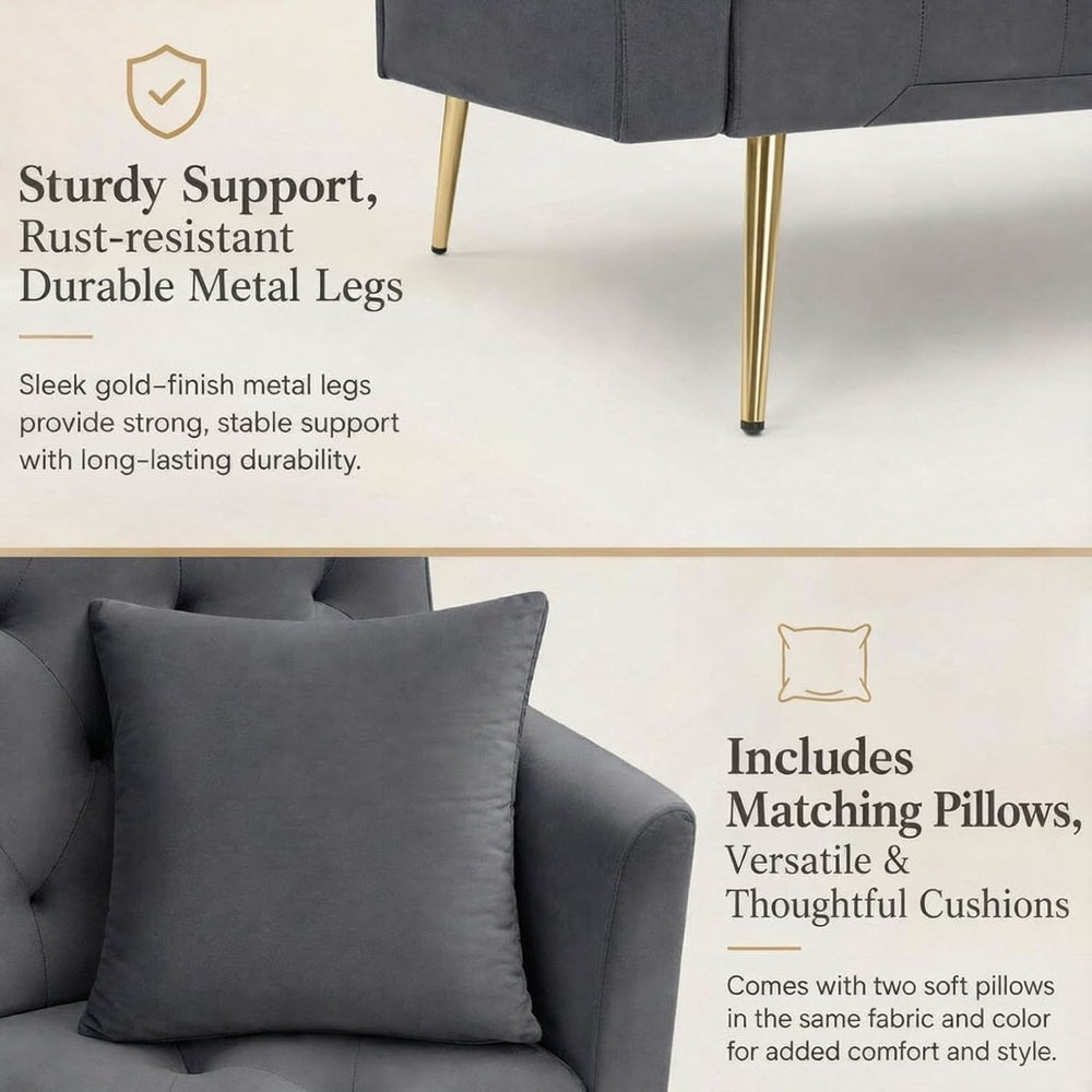 71" Gray Velvet Sofa Bed, Convertible Futon Couch, Adjustable Back