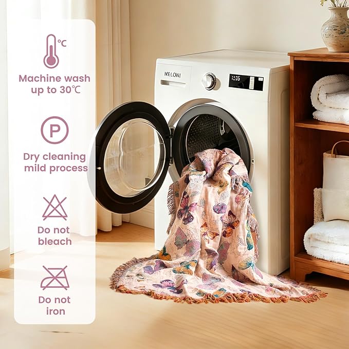MSGKV Boho Throw Blanket for Bed Cotton Butterfly Twin Size Couch Blanket