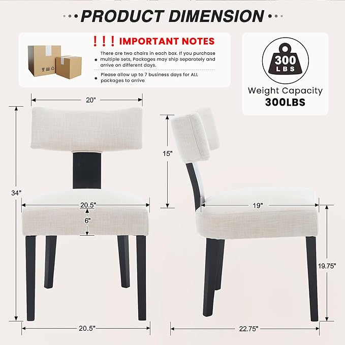 HNY Mid Century Modern Farmhouse Dining Chairs Set of 4, Linen Upholstered Ac...