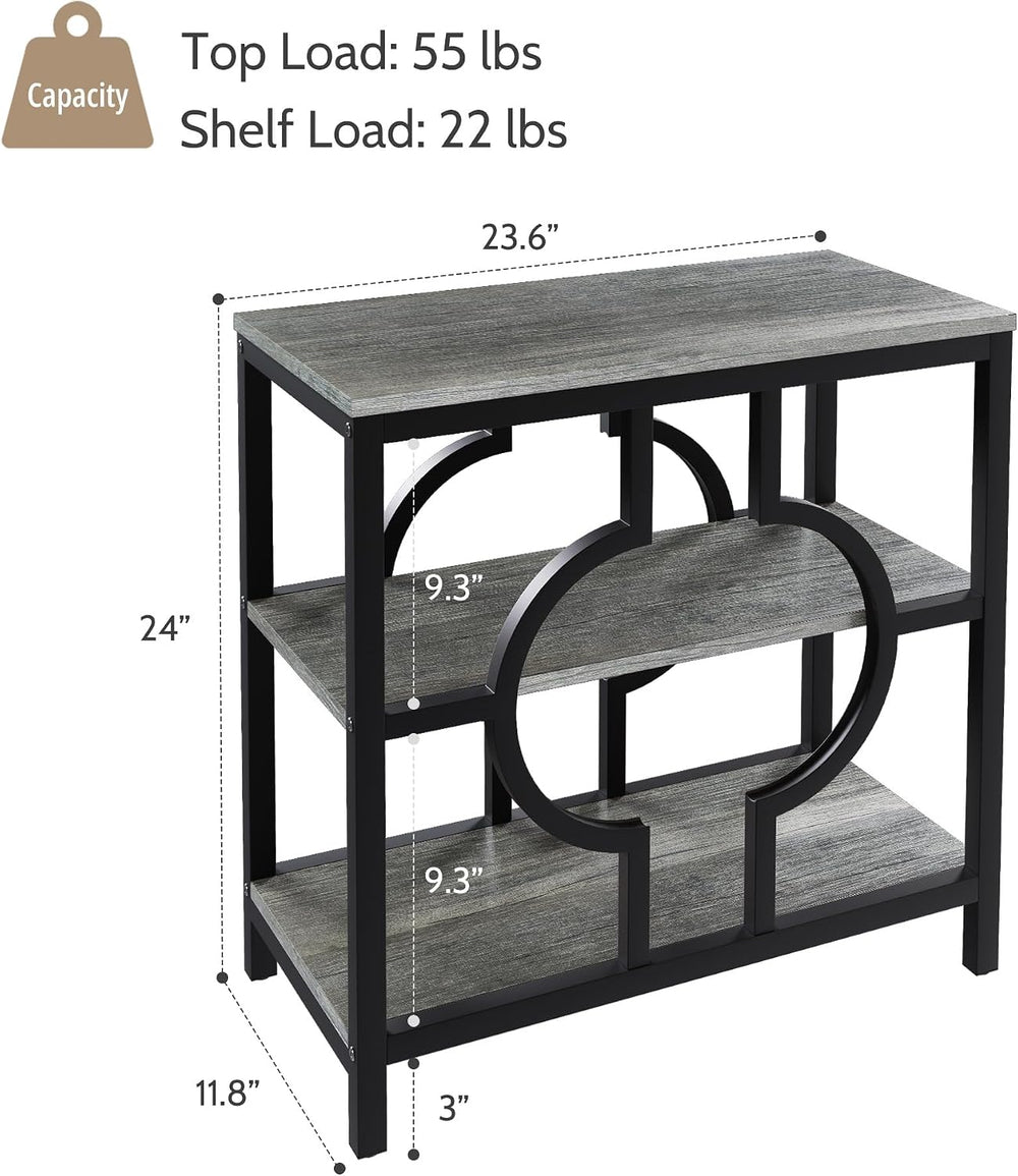 End Table, Narrow Side Table with 3-Tier Storage Shelves, Wood Sofa Side Tabl...