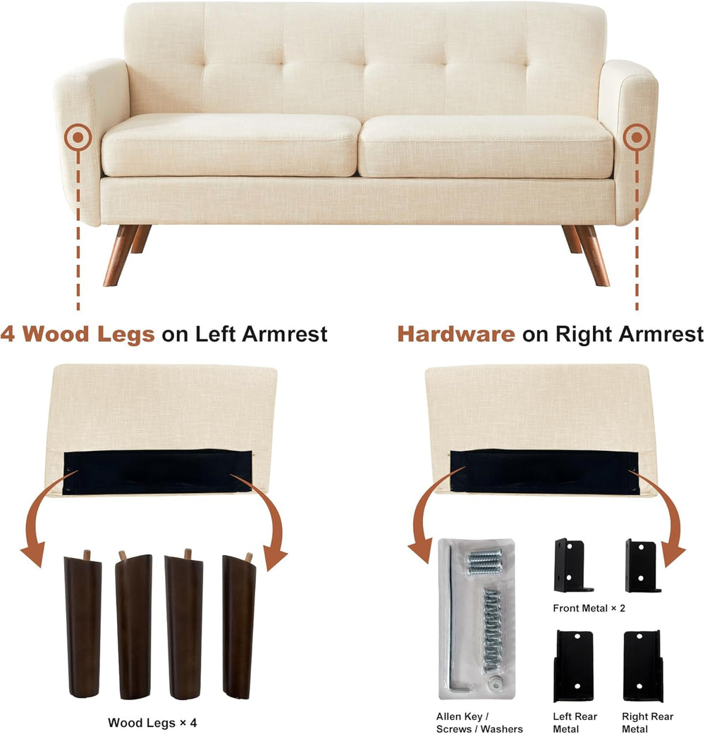 Tbfit 65" W Loveseat Sofa, Mid Century Modern Decor Love Seat Couches fo...