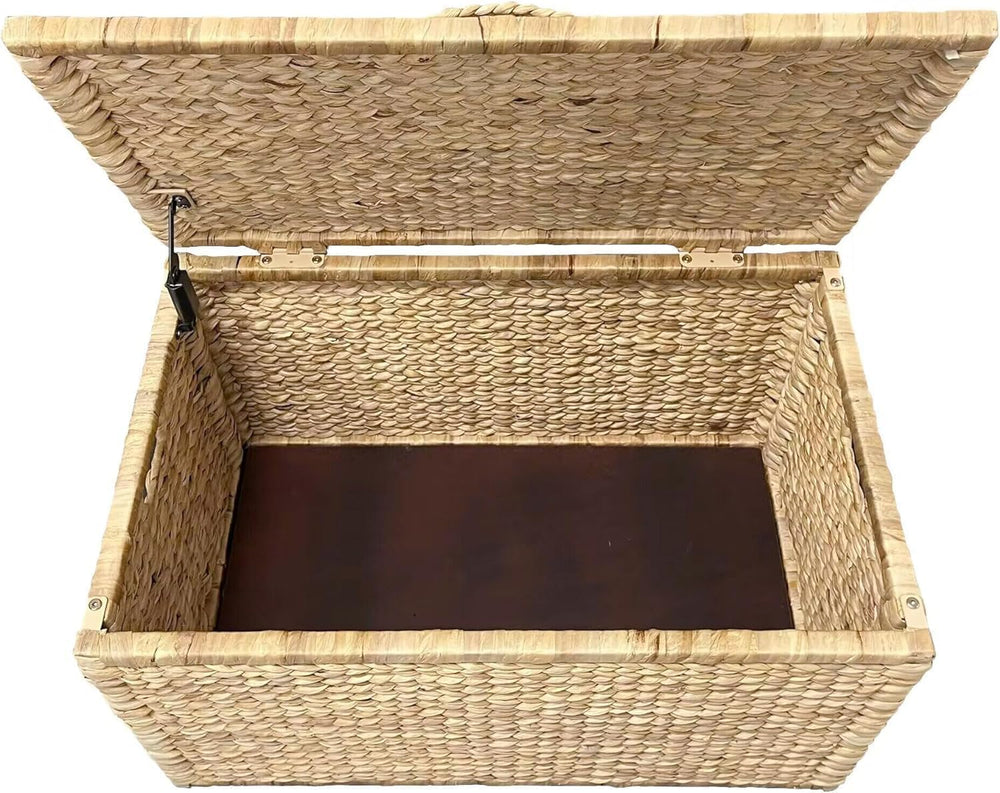 eHemco Water Hyacinth Wicker Storage Trunk with Metal Frame, Decorative Blank...