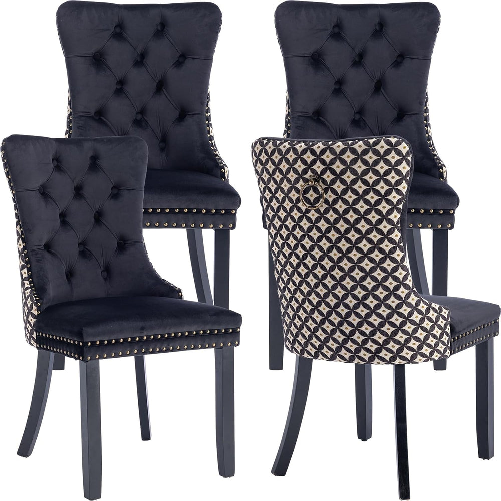 Modern Dining Chairs Set of 4, Tufted Upholstered Dining Chair with Solid Woo...