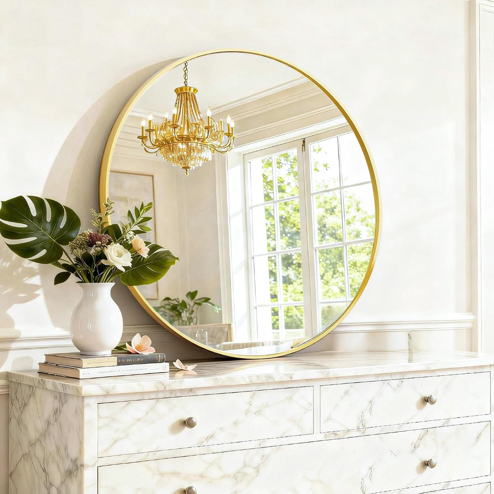 Round Wall Mirror 24 Inch Gold Vanity Mirror with Metal Frame
