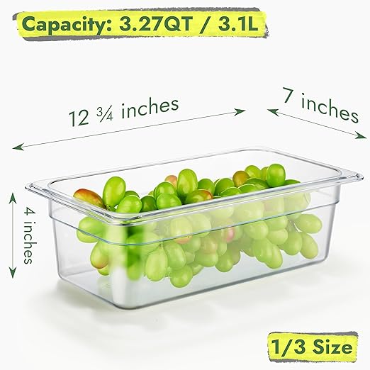 CURTA 6-Pack 1/3 Size 4" Deep NSF Polycarbonate Food Pans