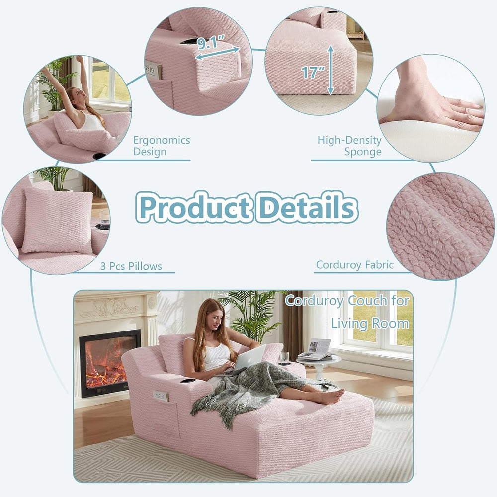 LUCKHAO 49.2" Oversized Chaise Lounge Chair Indoor,Faux Fur Boneless Rea...