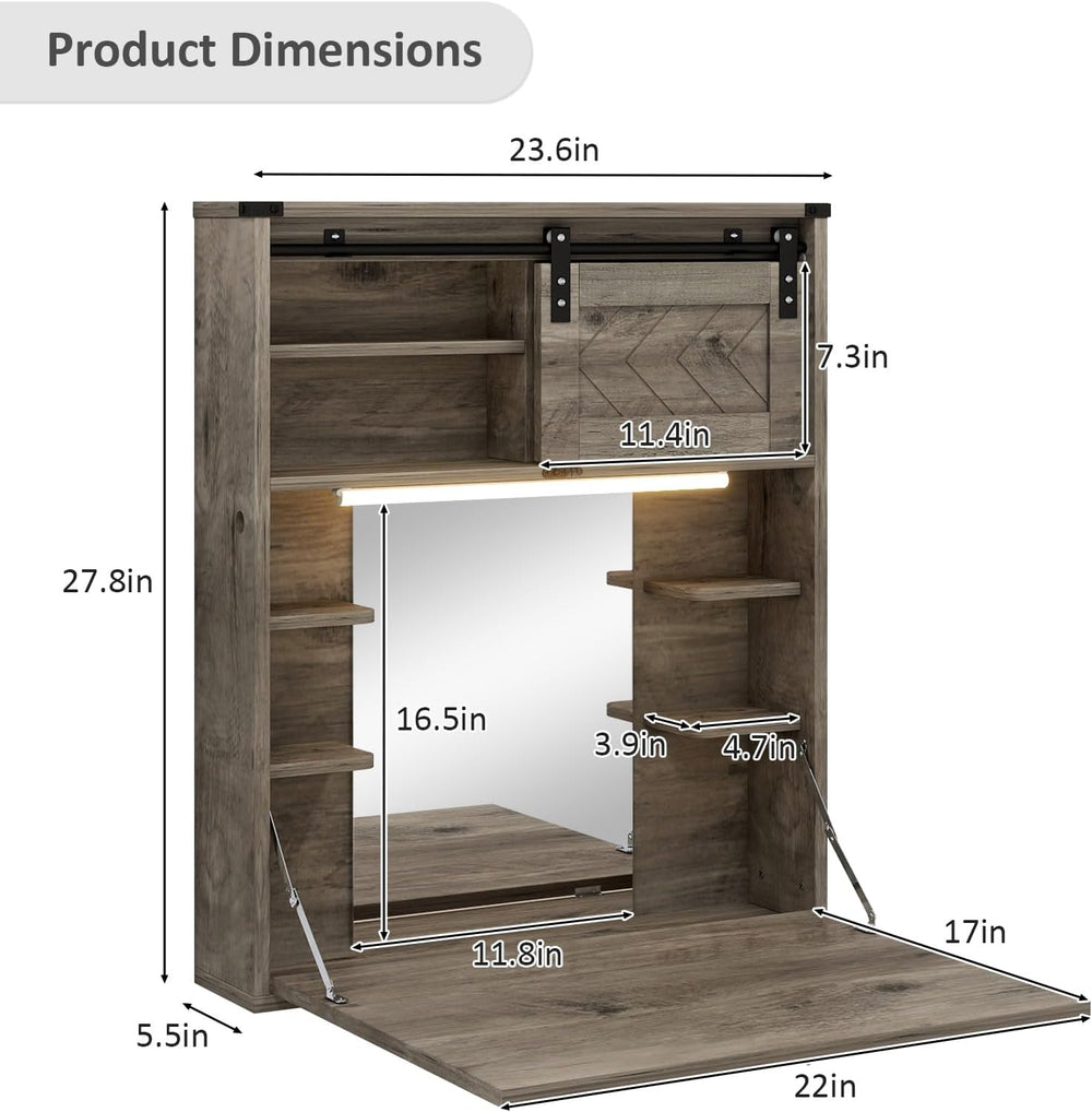 ARTETHYS Floating Vanity Desk with Mirror and Lights Small Wall Mounted Makeu...